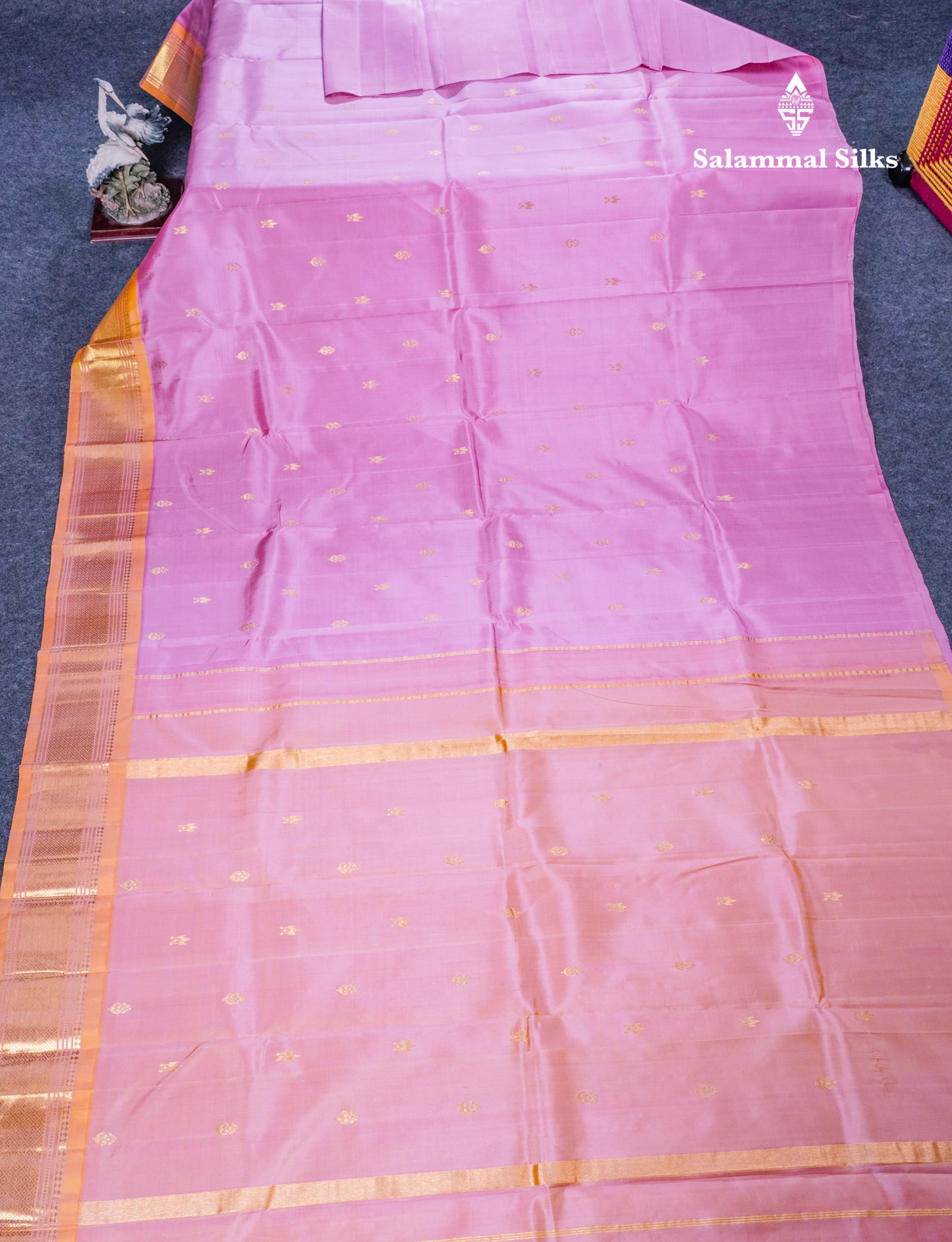 Light Pink Pure Kanjivaram Silk Saree With Contrast Mustard Yellow One Side Border