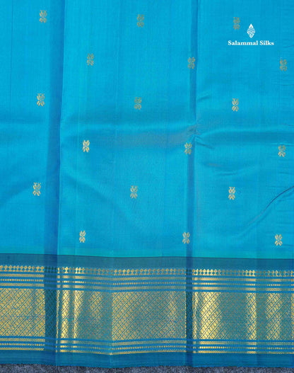One Side Border Pure Silk Saree - Teal Blue Colour Body Zari Butta With Traditional Border