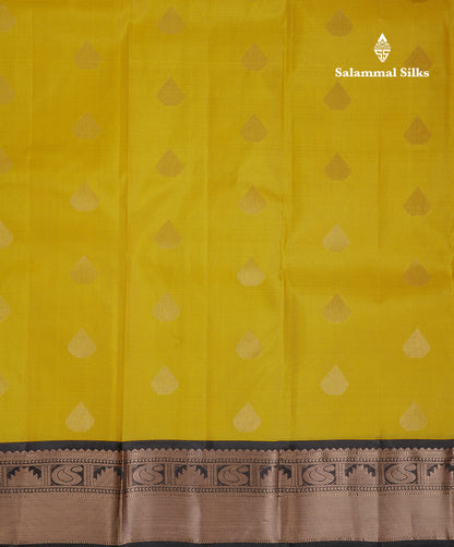 Beautiful Yellow Pure Kanjivaram Silk Saree With Contrast Black Traditional Border