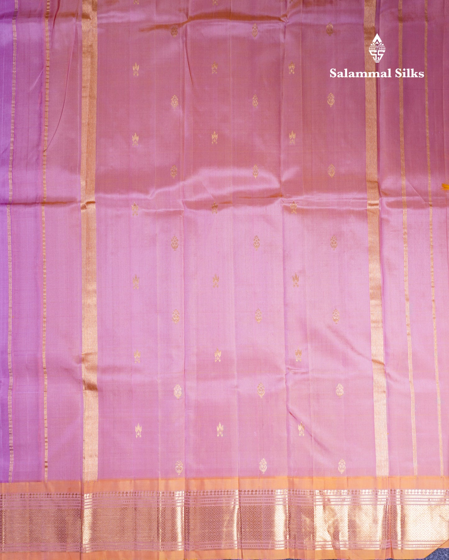 Light Pink Pure Kanjivaram Silk Saree With Contrast Mustard Yellow One Side Border