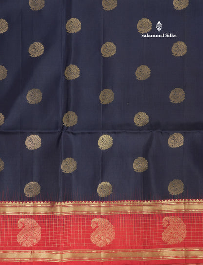 Beautiful Sea Blue Pure Kanjivaram Soft Silk Saree With Contrast Maroon Traditional Border