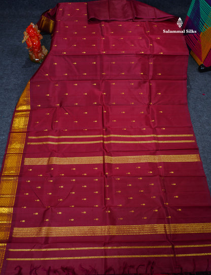 One Side Border Pure Silk Saree - Maroon Colour Body Small Zari Butta With Traditional Border
