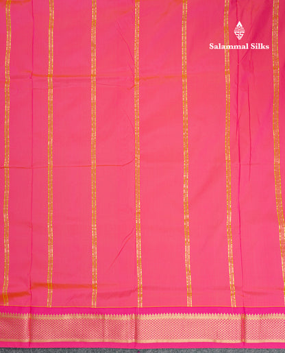 9 Yards Semi Silk Saree Pista Green with Contrast Pink Border