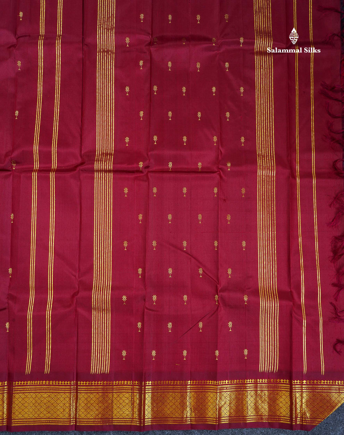 One Side Border Pure Silk Saree - Maroon Colour Body Small Zari Butta With Traditional Border
