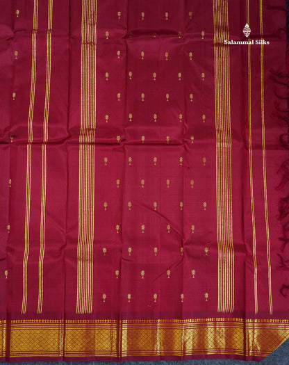 One Side Border Pure Silk Saree - Maroon Colour Body Small Zari Butta With Traditional Border