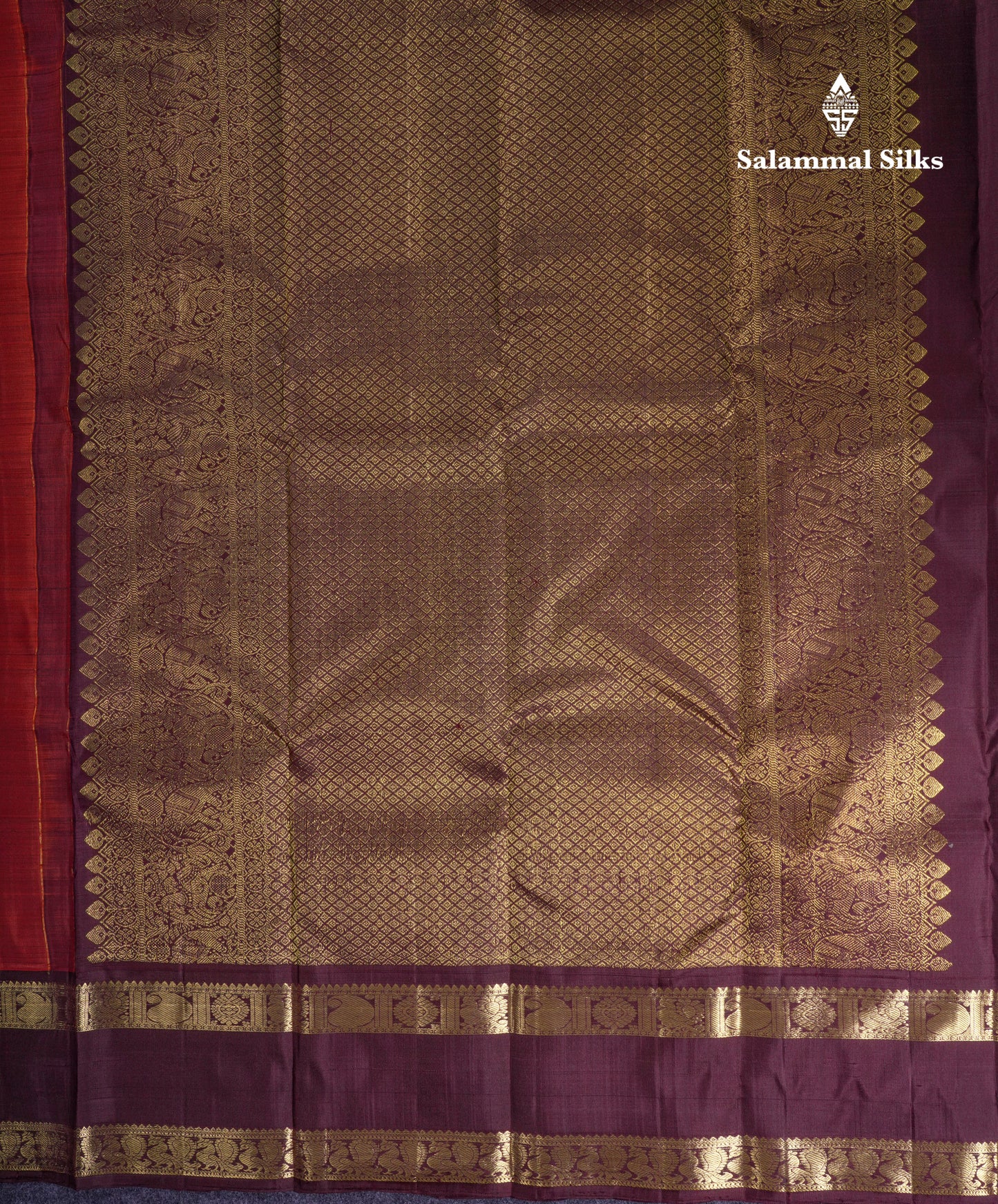 Beautiful Rust Orange Pure Kanjivaram Silk Saree With Contrast Dark Brown Traditional Gap Border