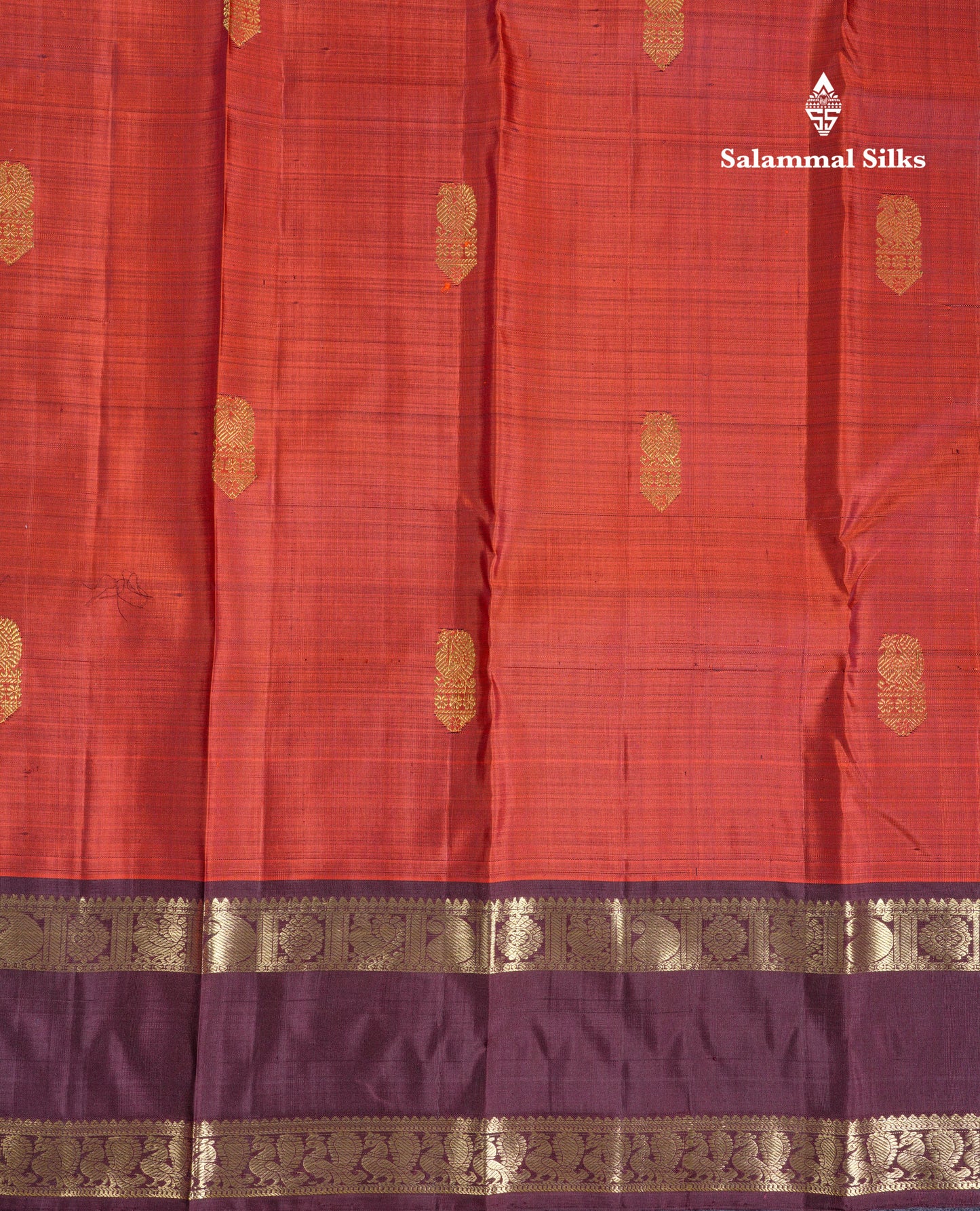 Beautiful Rust Orange Pure Kanjivaram Silk Saree With Contrast Dark Brown Traditional Gap Border