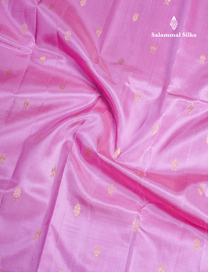 Light Pink Pure Kanjivaram Silk Saree With Contrast Mustard Yellow One Side Border