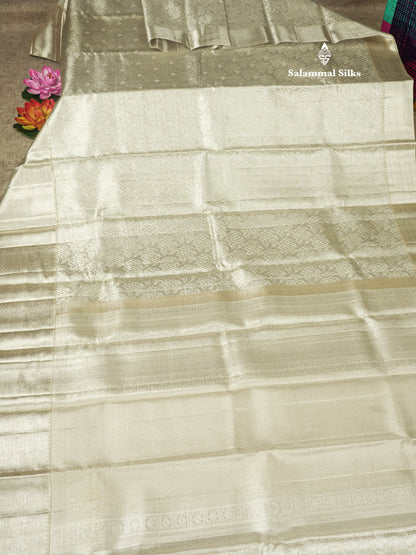 Silver Colour Tissue Kanjivaram Silk Saree Pure Zari With Traditional Self Border
