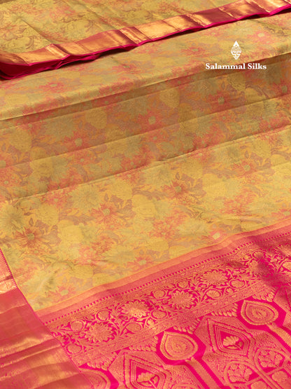 Multicolour Pure Kanjivaram Silk Saree with Pink Border