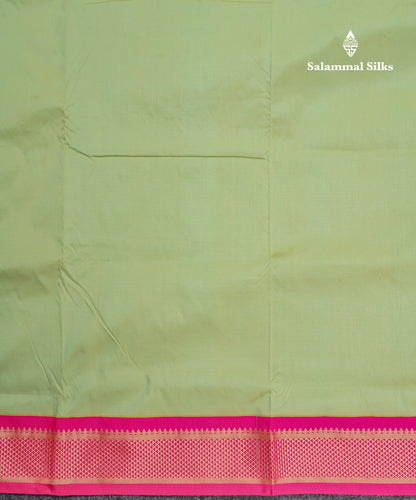 9 Yards Semi Silk Saree Pista Green with Contrast Pink Border