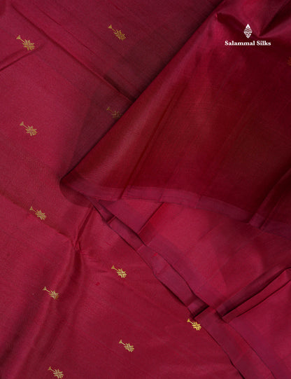 One Side Border Pure Silk Saree - Maroon Colour Body Small Zari Butta With Traditional Border
