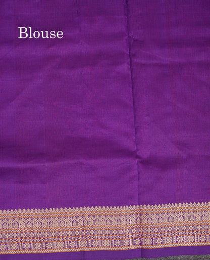 Contrast Purple Blouse Of Pink Semi Silk Cotton Saree 