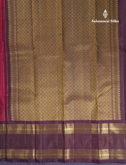 Beautiful Dark Maroon Pure Kanjivaram Silk Saree With Contrast Dark Brown Traditional Border