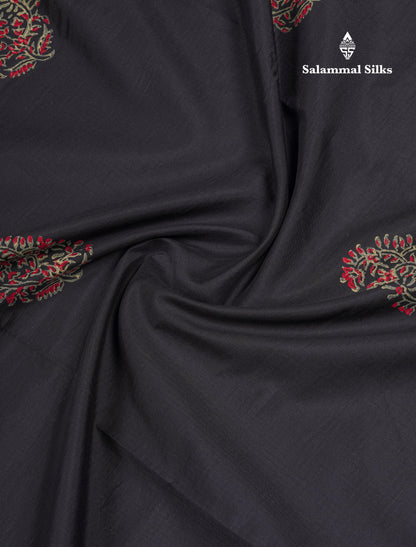 Black South Cotton Printed Saree With Contrast Grey Blouse