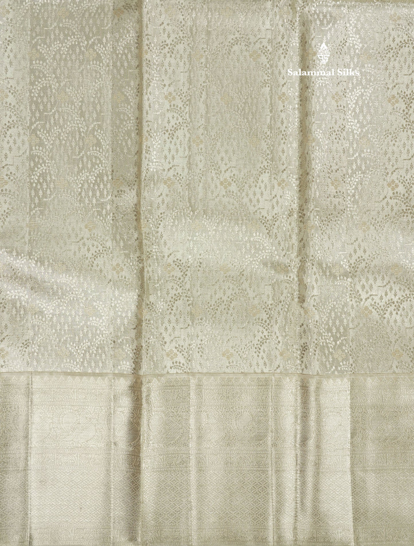 Silver Colour Tissue Kanjivaram Silk Saree Pure Zari With Traditional Self Border
