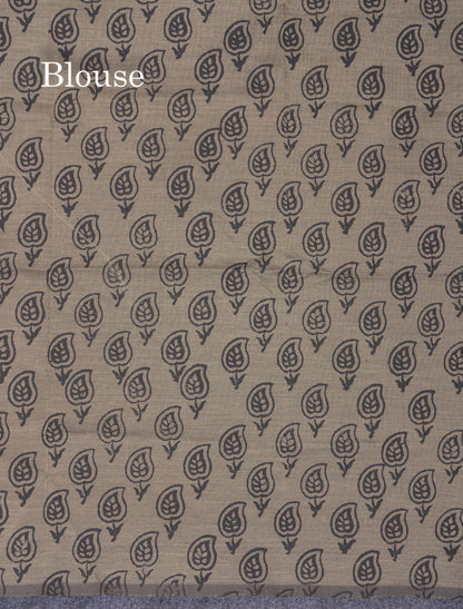 Black South Cotton Printed Saree With Contrast Grey Blouse