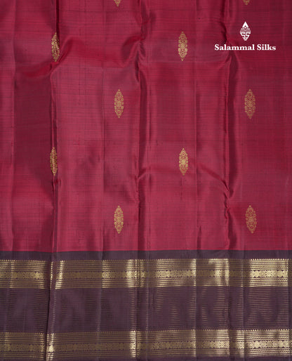 Beautiful Dark Maroon Pure Kanjivaram Silk Saree With Contrast Dark Brown Traditional Border