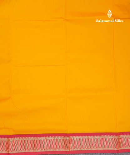 9 Yards Semi Silk Saree Mango Yellow with Contrast Maroon Border