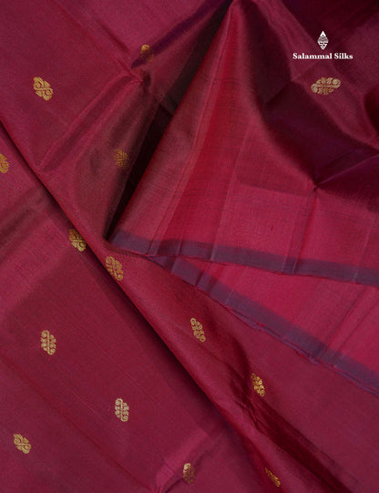 One Side Border Pure Silk Saree - Dark Maroon Colour Body Small Zari Butta With Contrast Rani Pink Traditional Border