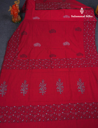Maroon South Cotton Printed Saree With Contrast Light Grey Blouse