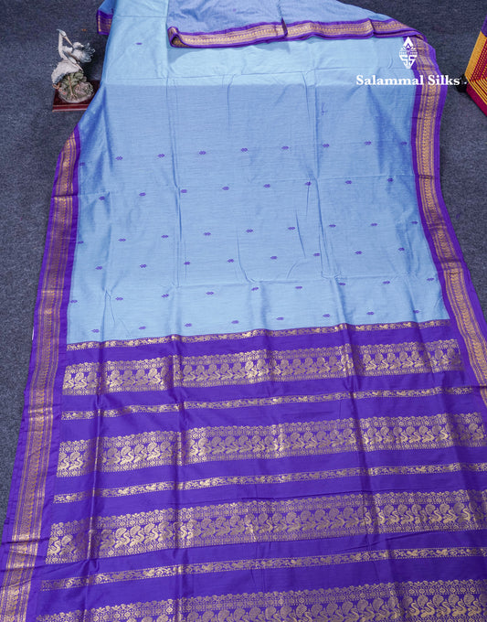 Dual Tone Blue Kalyani Cotton Saree With Contrast Violet Border