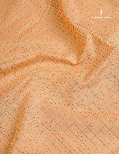 Semi Silk Cotton Saree - Sandal Colour Body Small Checks With Butta & Thread Work Border