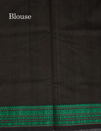 Contrast Black Blouse Of Sandal Semi Silk Cottn Saree 