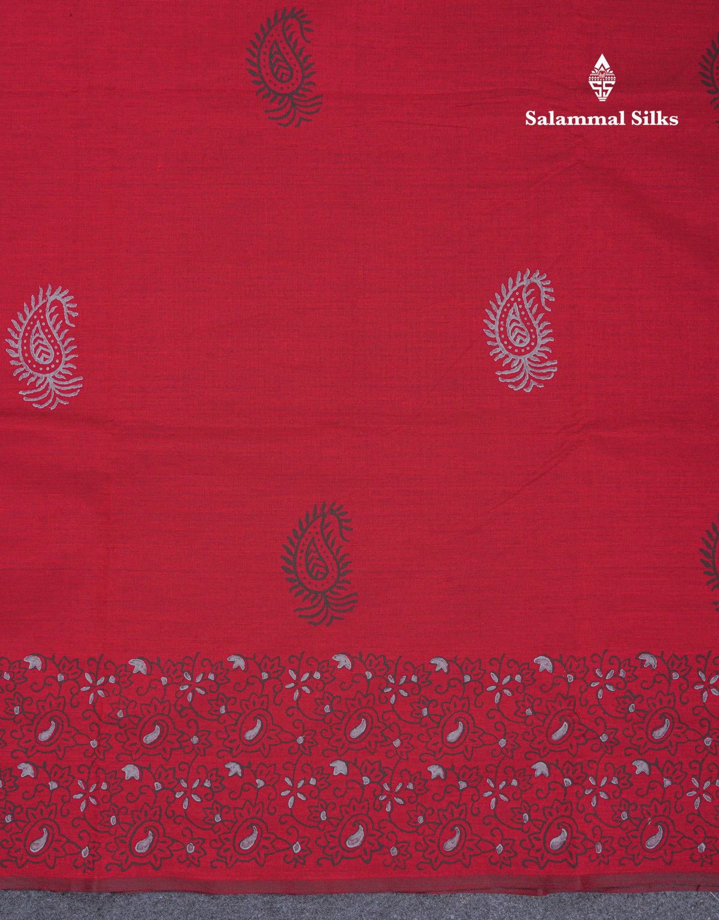 Maroon South Cotton Printed Saree With Contrast Light Grey Blouse