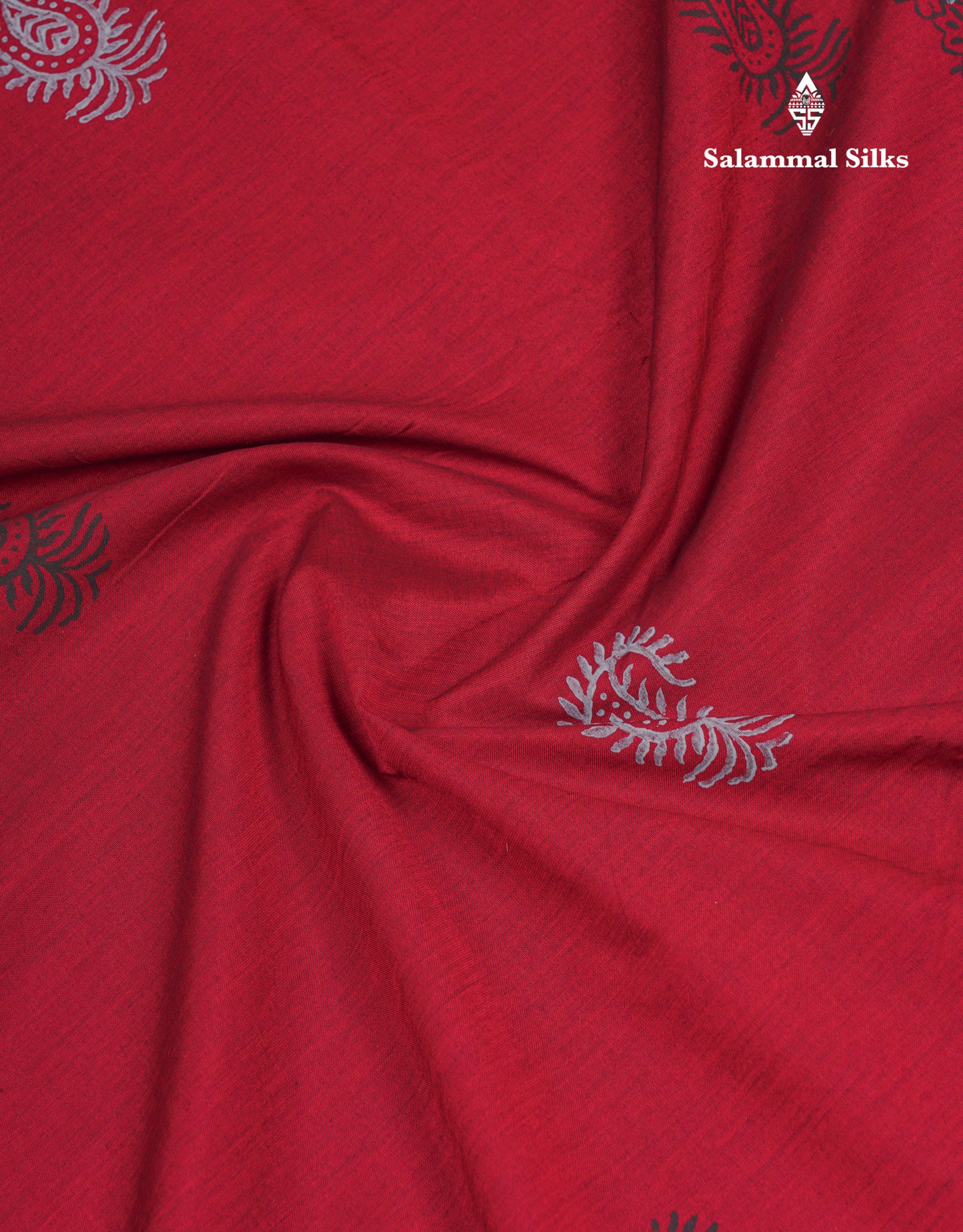 Maroon South Cotton Printed Saree With Contrast Light Grey Blouse