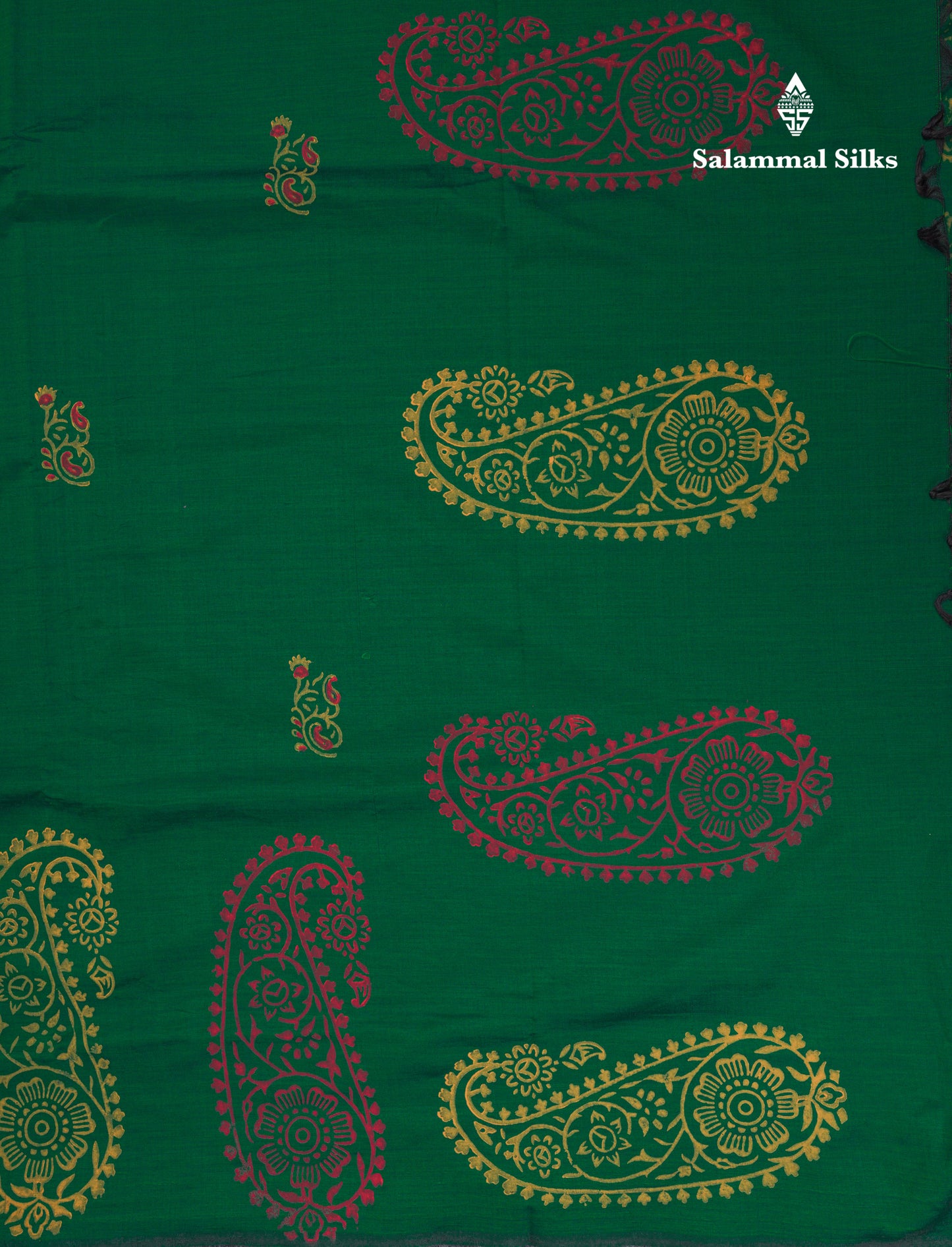 Bottle Green South Cotton Printed Saree With Contrast Mustard Yellow Blouse