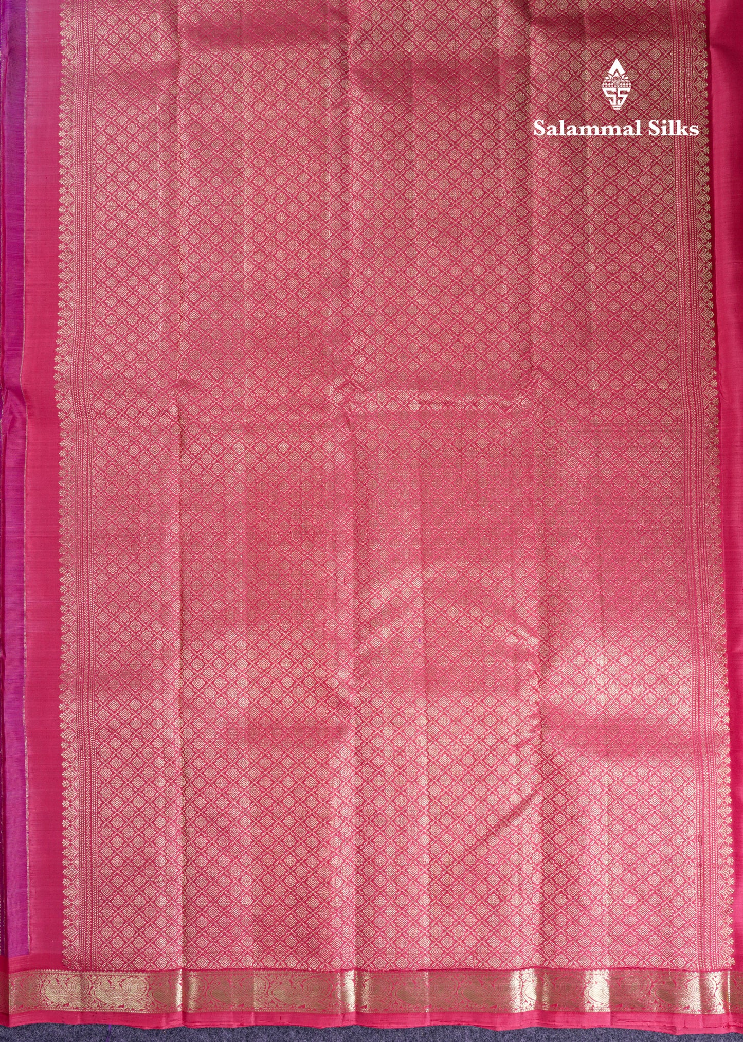 Beautiful Purple Zari Checks With Butta Pure Kanjivaram Silk Saree With Contrast Oniom Pink Traditional Border