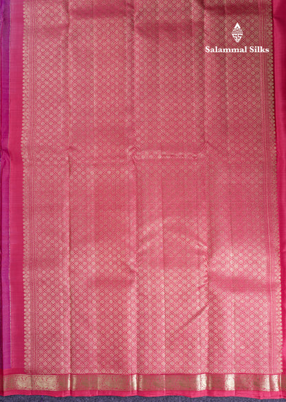 Beautiful Purple Zari Checks With Butta Pure Kanjivaram Silk Saree With Contrast Oniom Pink Traditional Border