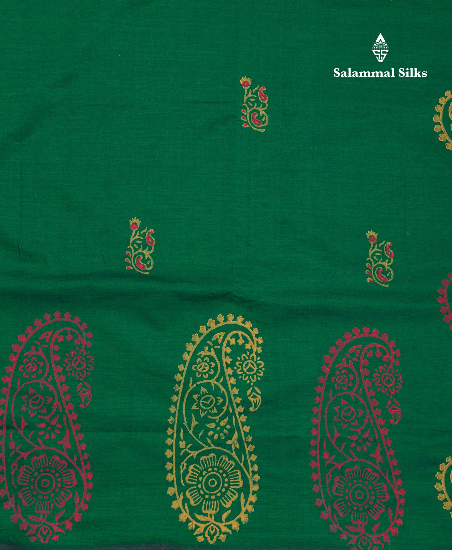 Bottle Green South Cotton Printed Saree With Contrast Mustard Yellow Blouse
