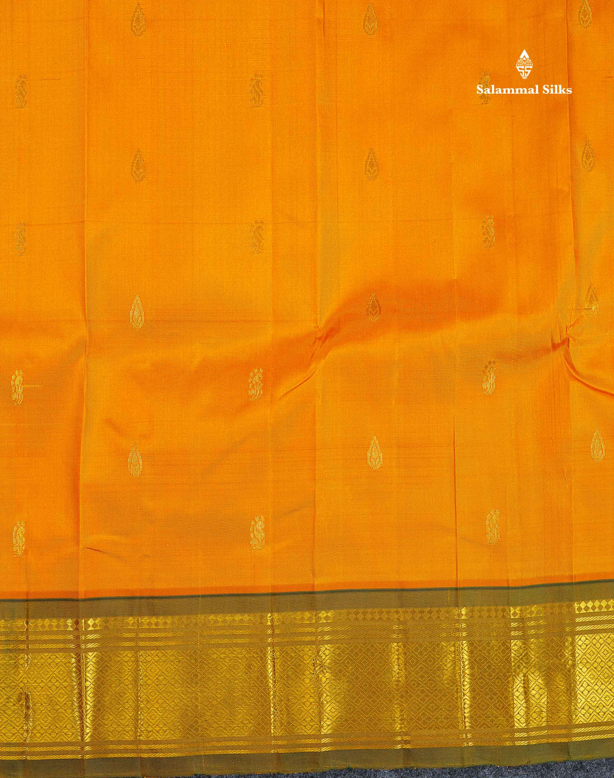 One Side Border Pure Silk Saree - Yellow Colour Body Zari Butta With Contrast Olive Green Traditional Border