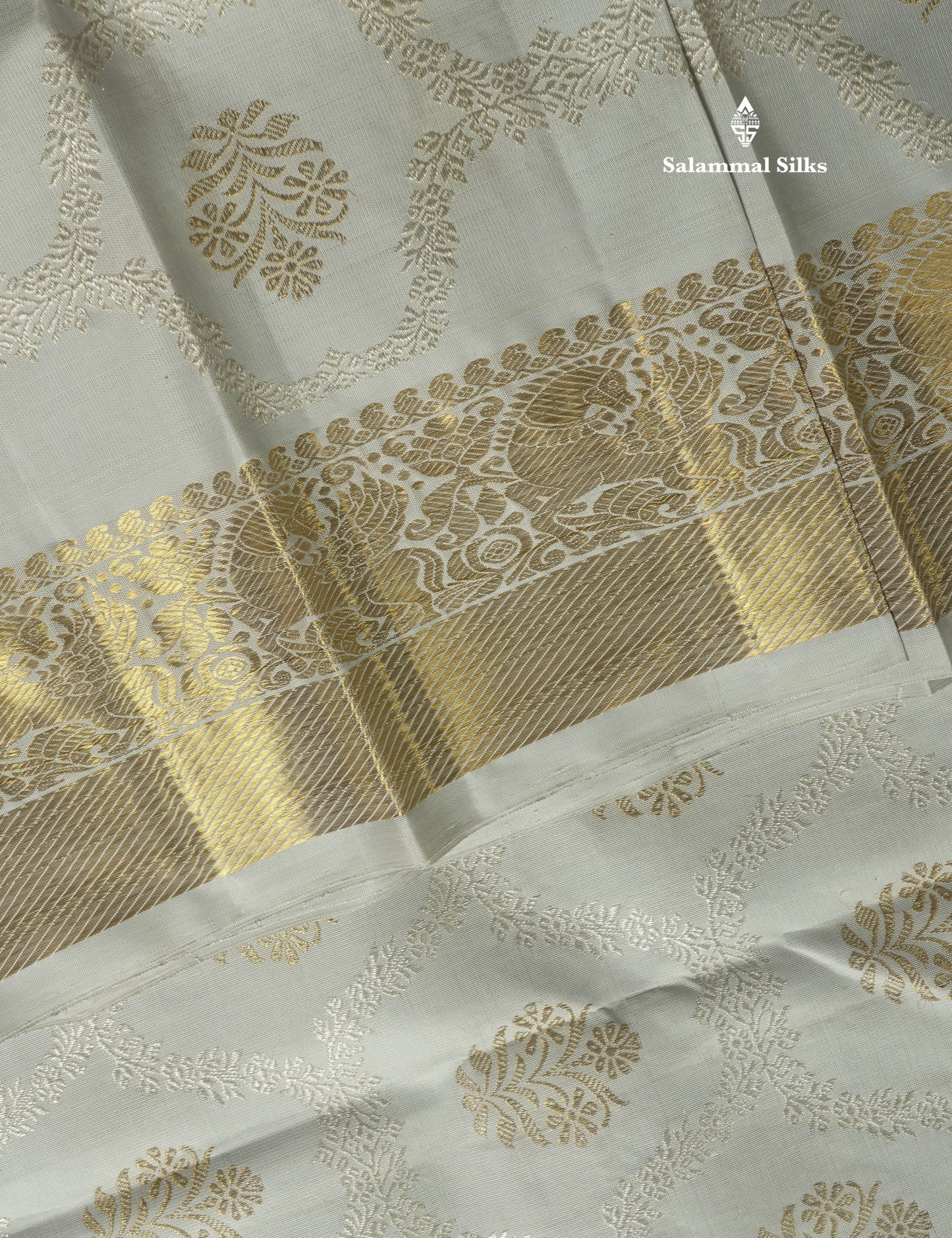 Silver Grey Pure Kanjivaram Silk Saree (2G) Zari With Self Long Border