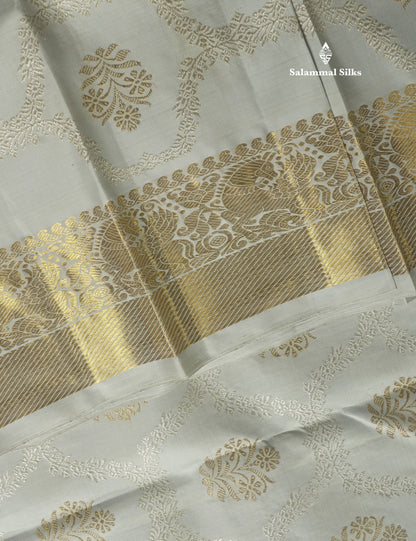 Silver Grey Pure Kanjivaram Silk Saree (2G) Zari With Self Long Border