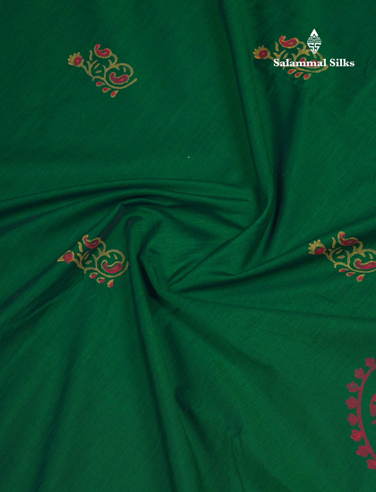 Bottle Green South Cotton Printed Saree With Contrast Mustard Yellow Blouse