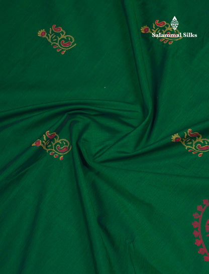 Bottle Green South Cotton Printed Saree With Contrast Mustard Yellow Blouse