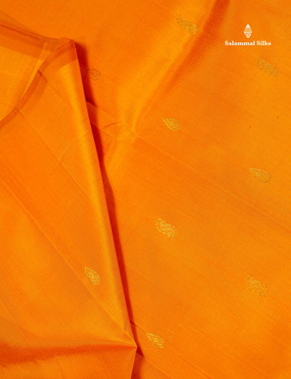 One Side Border Pure Silk Saree - Yellow Colour Body Zari Butta With Contrast Olive Green Traditional Border