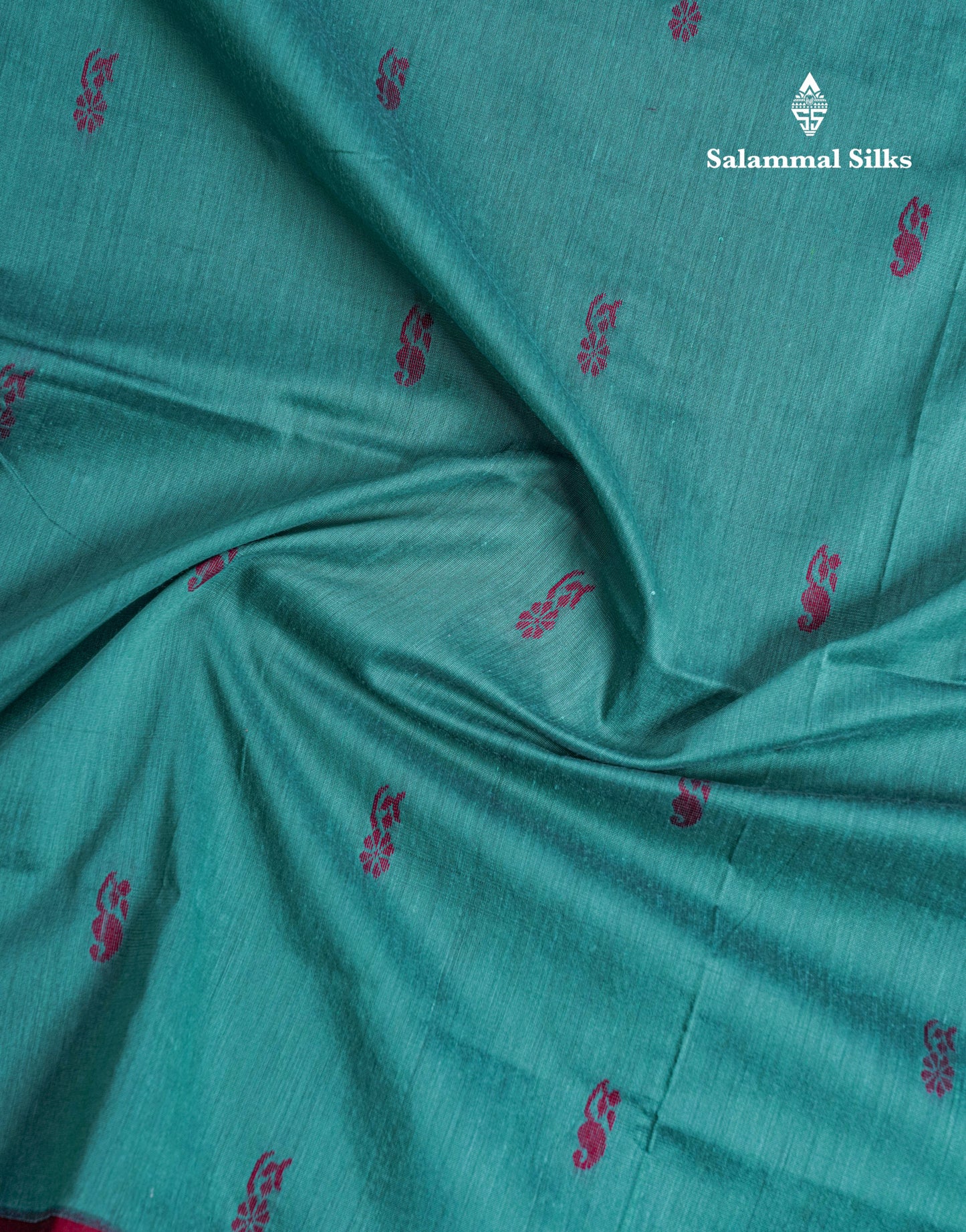 Sapphire Green Kalyani Cotton Saree With Contrast Maroon Border