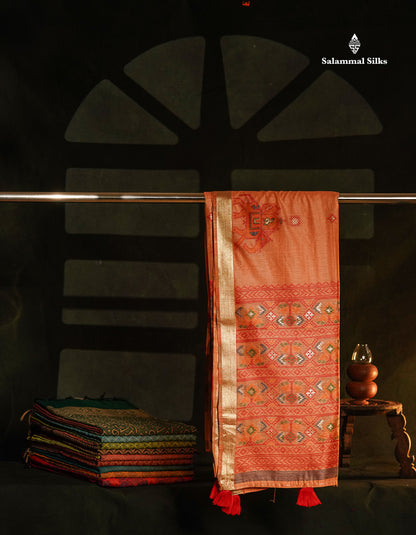 Beautiful Cream Sandal Meanakari Work Muga Cotton Saree With Contrast Brown Blouse