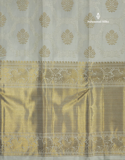Silver Grey Pure Kanjivaram Silk Saree (2G) Zari With Self Long Border