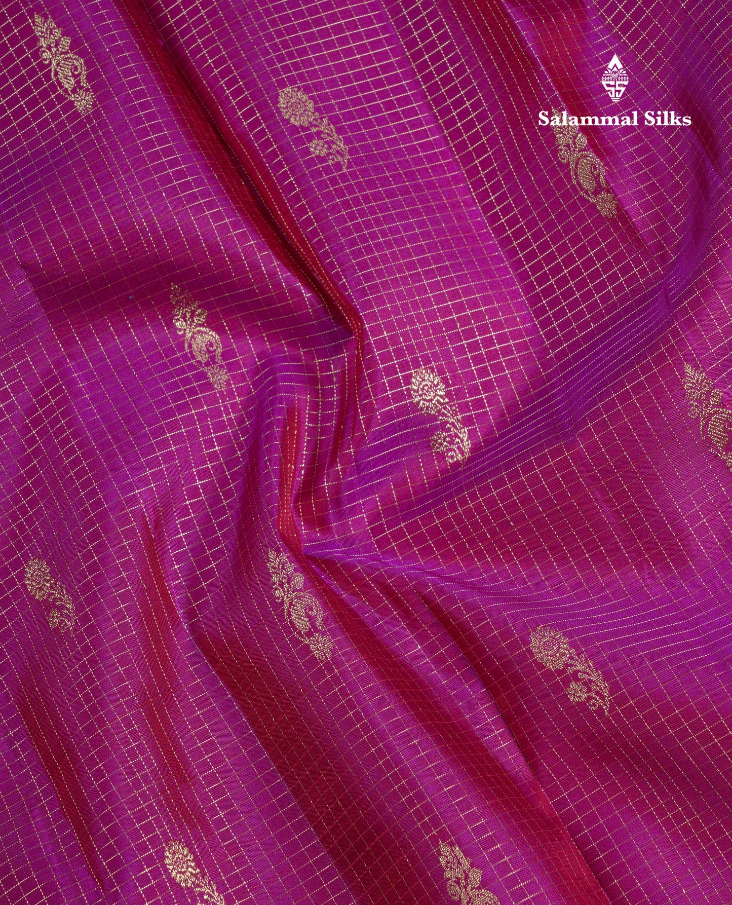 Beautiful Purple Zari Checks With Butta Pure Kanjivaram Silk Saree With Contrast Oniom Pink Traditional Border