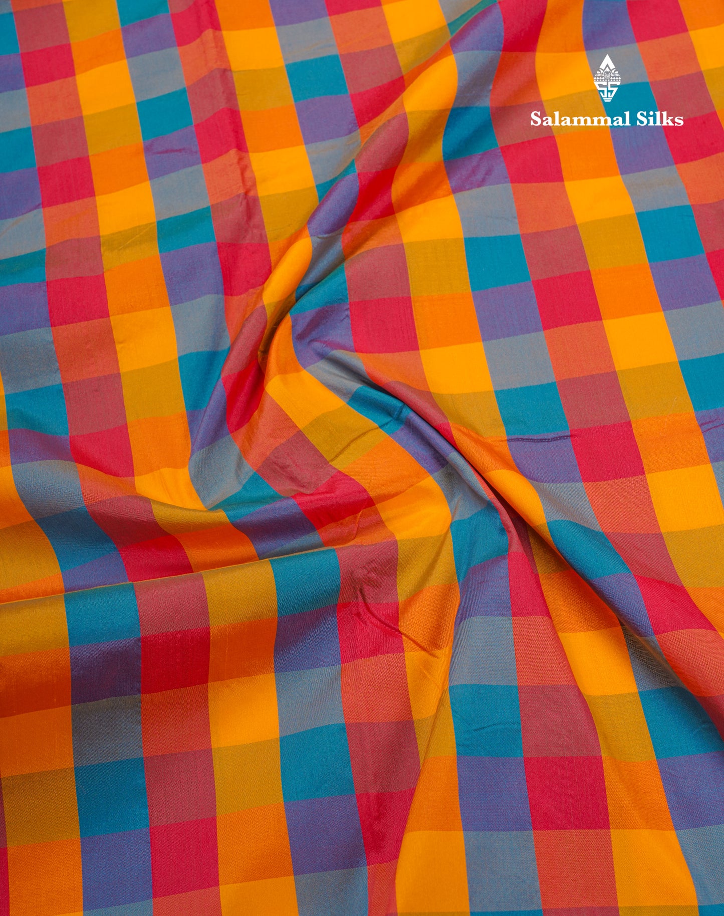Paalum Pazham Checks 9 Yards Semi Silk Saree with Gold Zari (3.3 Inch) Border