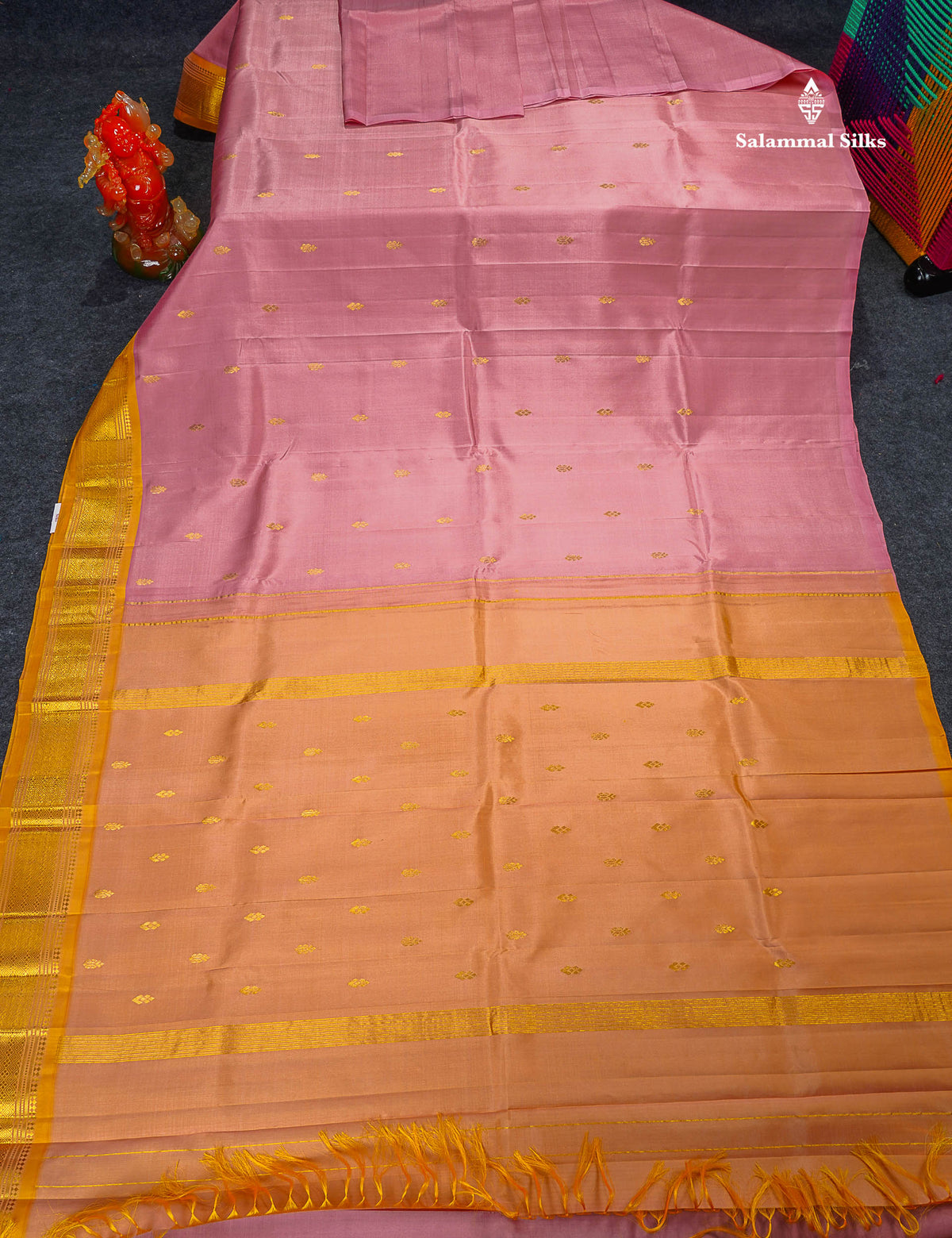 One Side Border Pure Silk Saree - Baby Pink Colour Body Small Zari Butta With Contrast Yellow Traditional Border