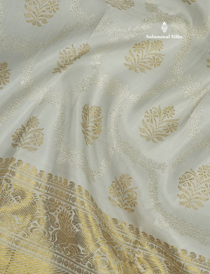Silver Grey Pure Kanjivaram Silk Saree (2G) Zari With Self Long Border