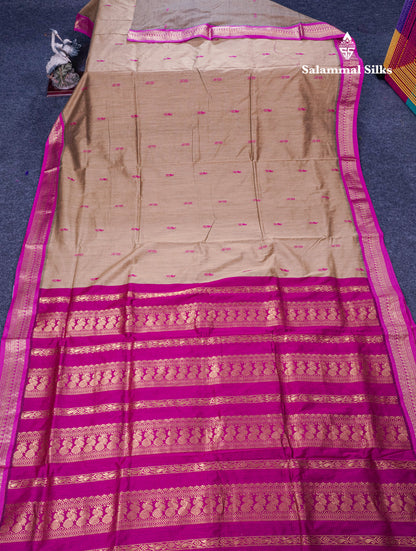 Mehandi Green Kalyani Cotton Saree With Contrast Pink Border