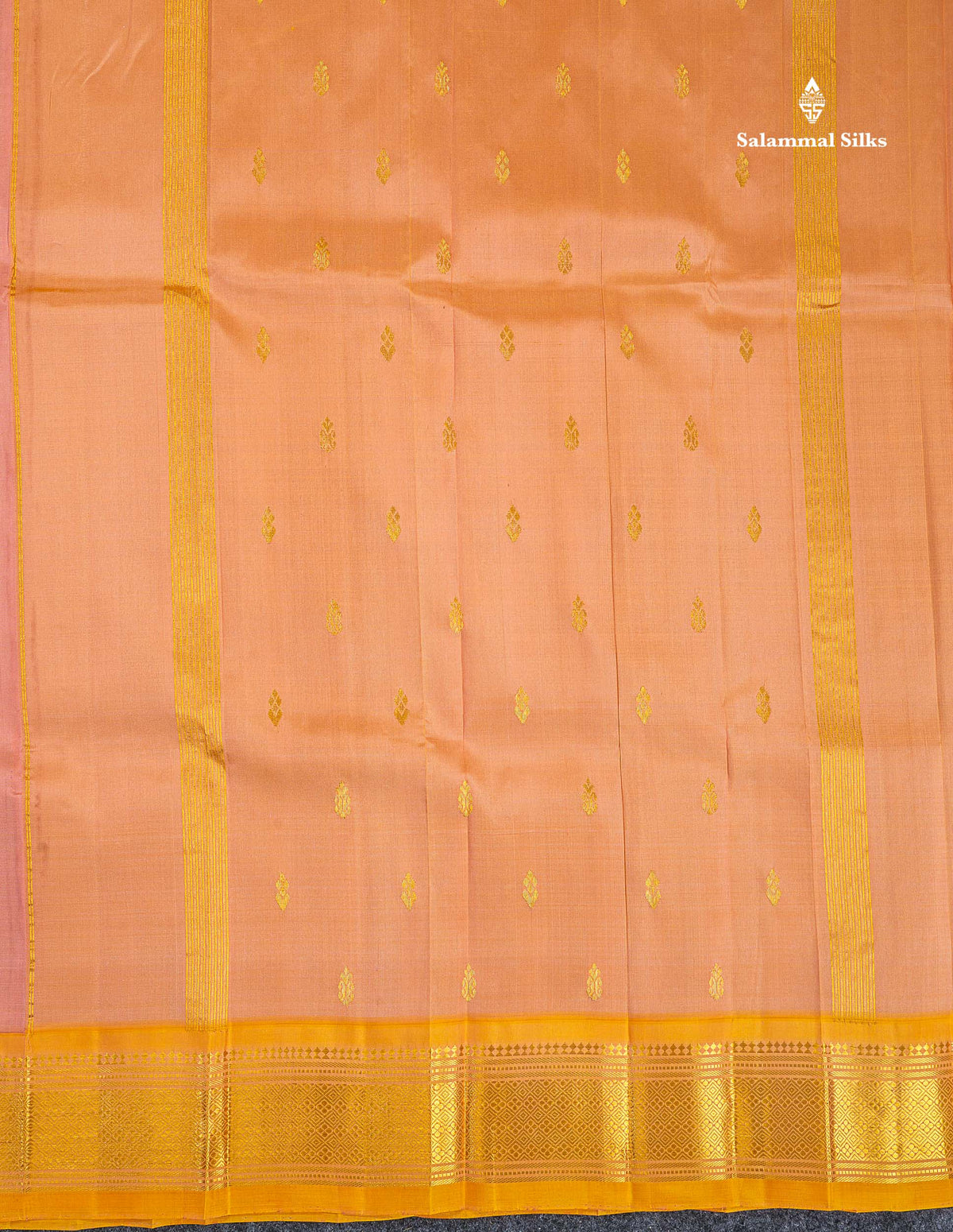 One Side Border Pure Silk Saree - Baby Pink Colour Zari Butta With Contrast Yellow Traditional Border