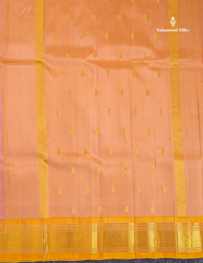 One Side Border Pure Silk Saree - Baby Pink Colour Zari Butta With Contrast Yellow Traditional Border